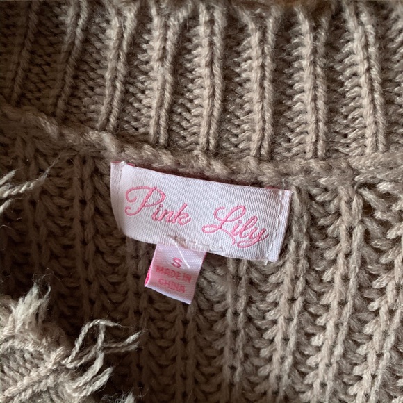 pink lily taupe distressed sweater - Picture 7 of 8